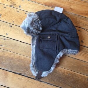 Mens Goodfellow Black Trapper Hat Ear Flap Hat Chin Strap NEW